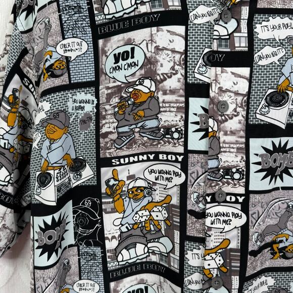 Vintage Y2K Dagacci Plaitum Jean Wear All Over Urban Comic Shirt Size L - Picture 5 of 7